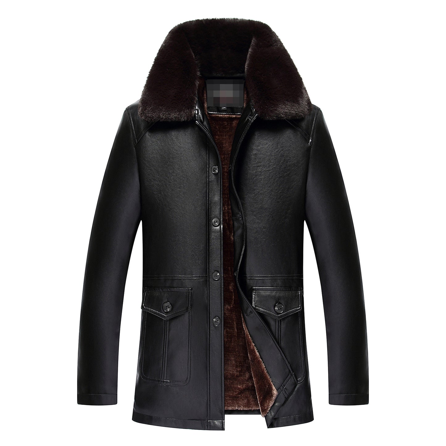 Men's PU Leather Jacket with Fur Collar