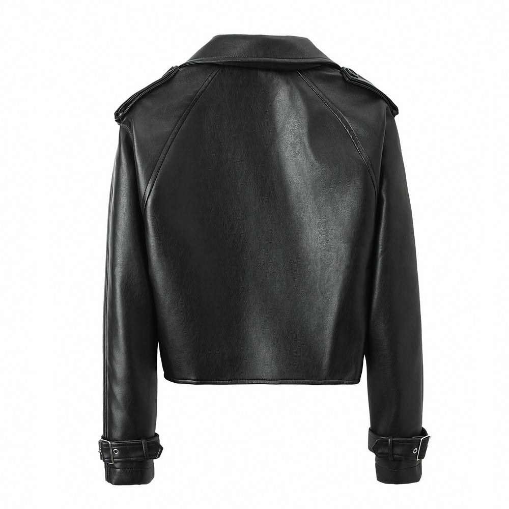 Women's Loose Fit PU Leather Jacket