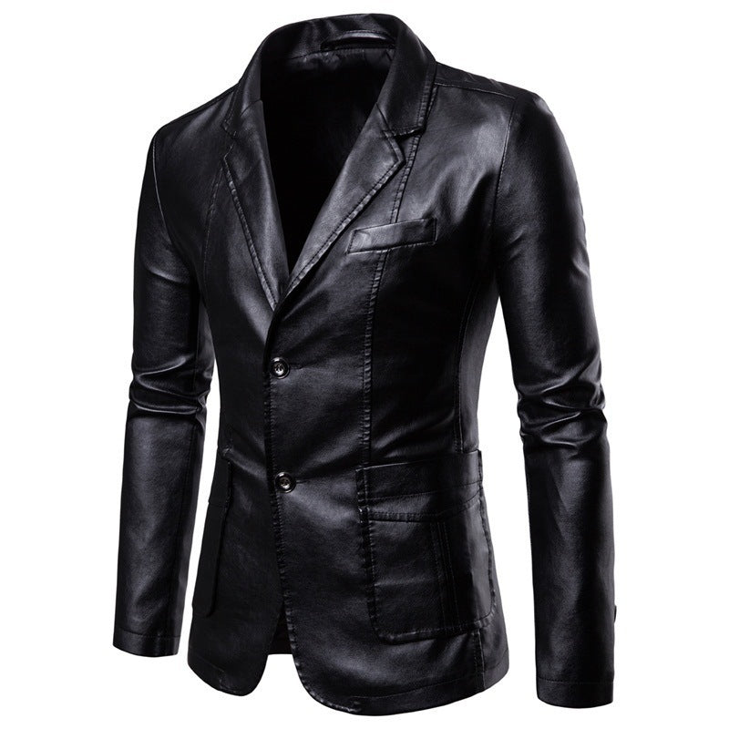 Men's Slim Lapel PU Leather All-Match Jacket