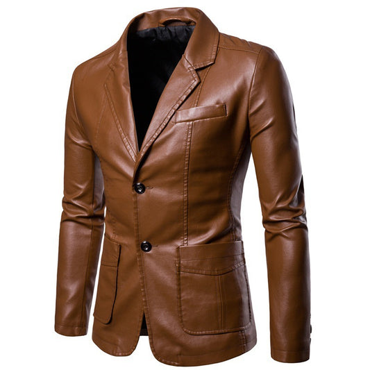 Men's Slim Lapel PU Leather All-Match Jacket