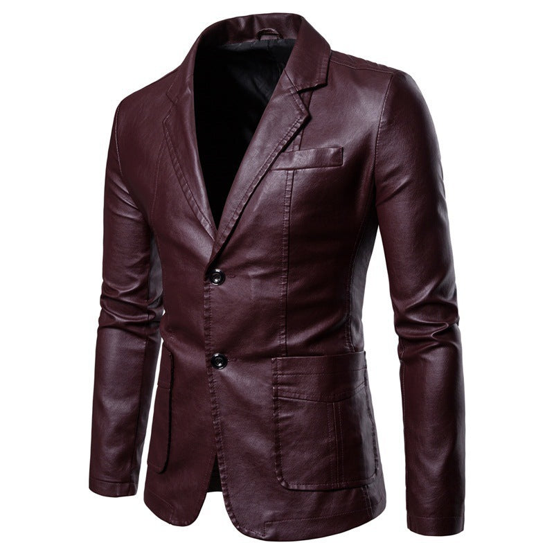 Men's Slim Lapel PU Leather All-Match Jacket