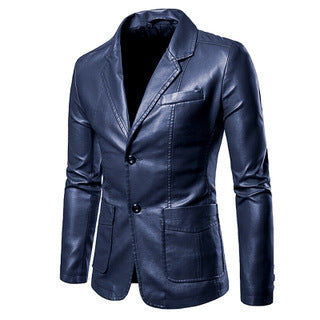 Men's Slim Lapel PU Leather All-Match Jacket