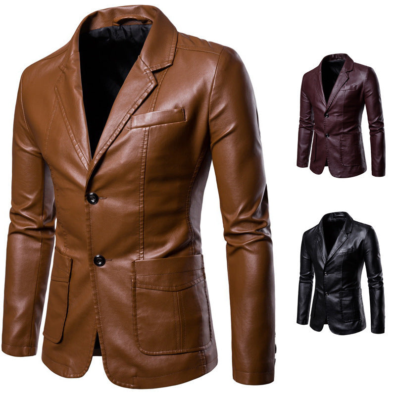 Men's Slim Lapel PU Leather All-Match Jacket