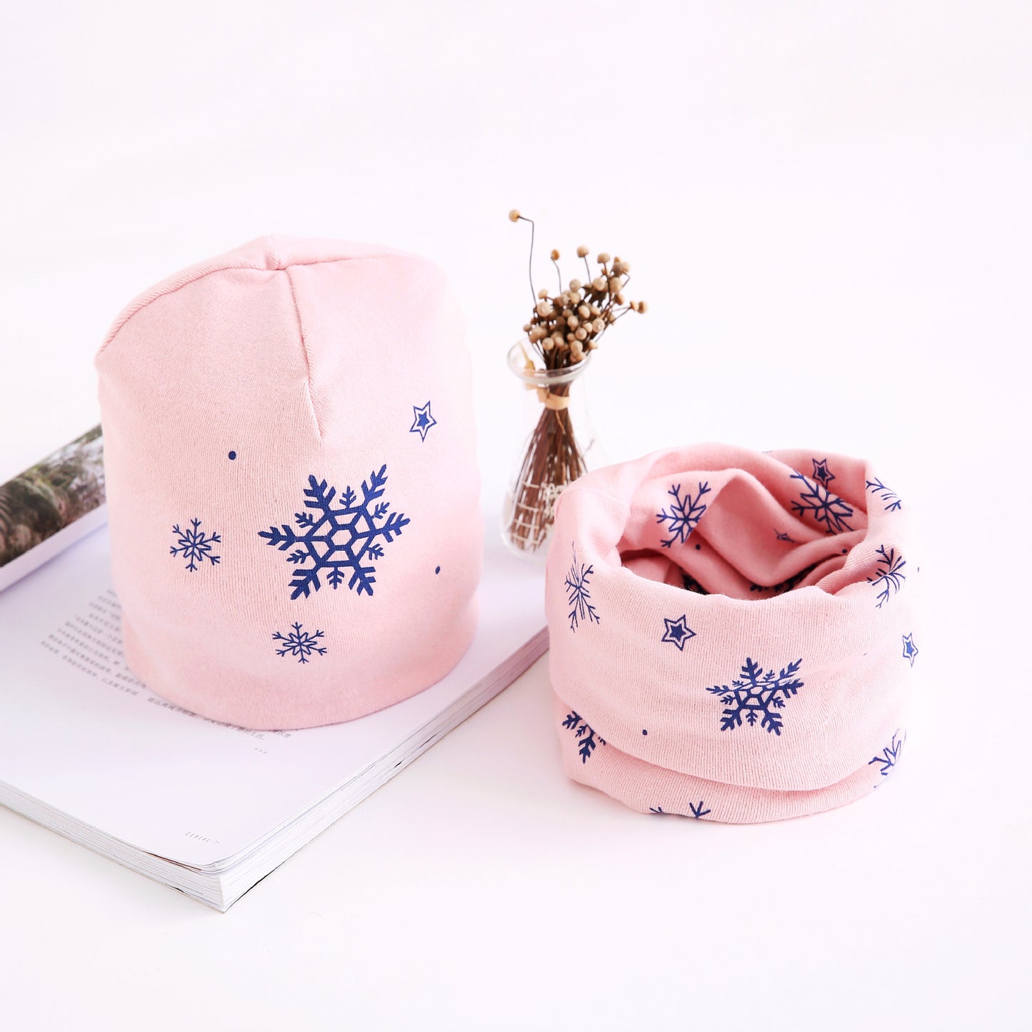 Baby Flower Printed Cotton Scarf Hat Set