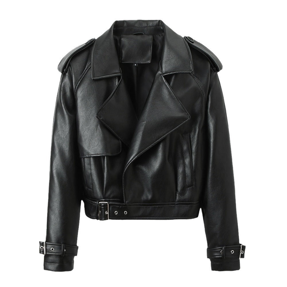 Women's Loose Fit PU Leather Jacket