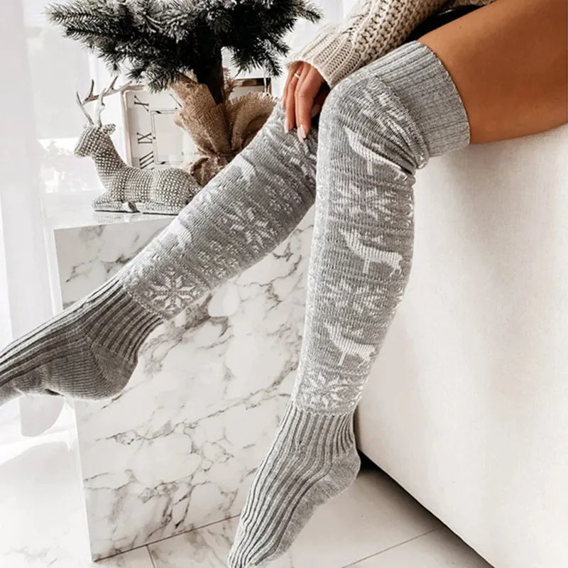 Women's Over-the-Knee Christmas Socks - Warm & Stylish