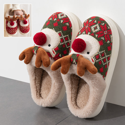 Christmas Elk Plush home Slippers – Cozy Winter Shoes