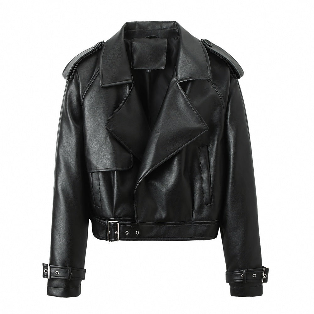 Women's Loose Fit PU Leather Jacket