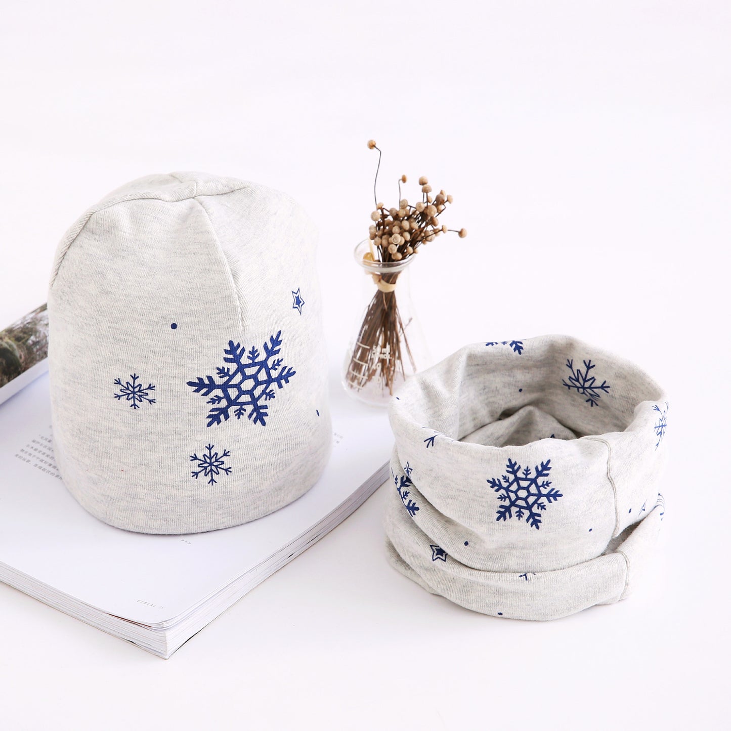 Baby Flower Printed Cotton Scarf Hat Set