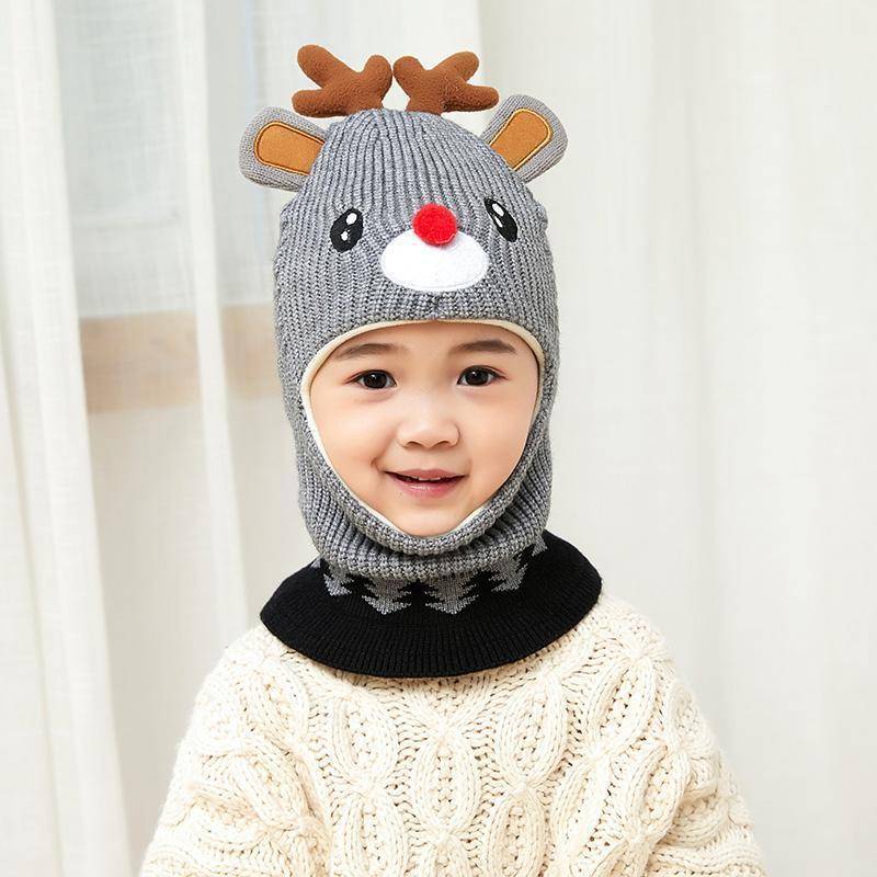 Children's Hat Plus Velvet Ear Protection Bib One-piece Cap