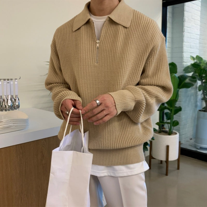 Men's Lapel Sweater - Winter Loose Fit Light Business Knitwear