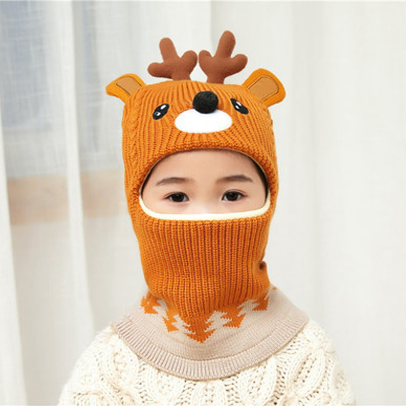 Children's Hat Plus Velvet Ear Protection Bib One-piece Cap