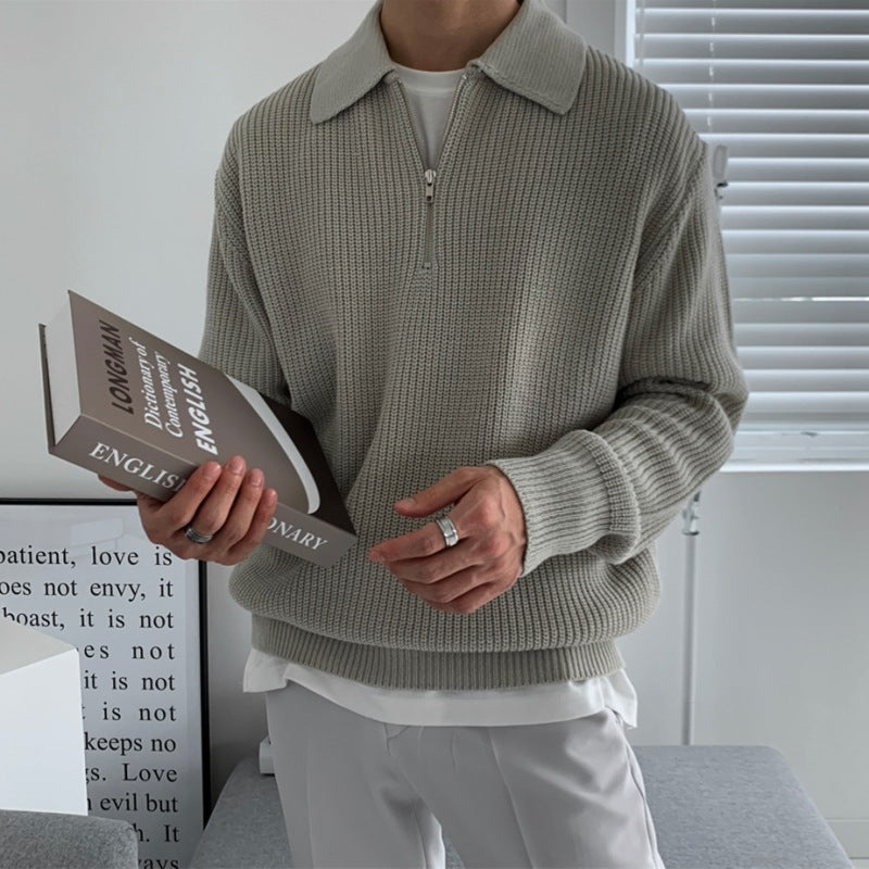 Men's Lapel Sweater - Winter Loose Fit Light Business Knitwear