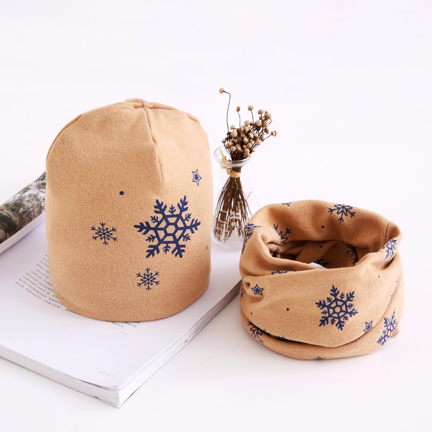 Baby Flower Printed Cotton Scarf Hat Set