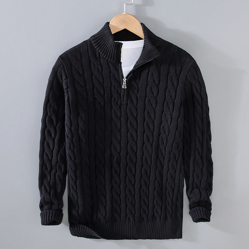 Men's Loose Fit Knitted Zip Pullover Sweater Coat