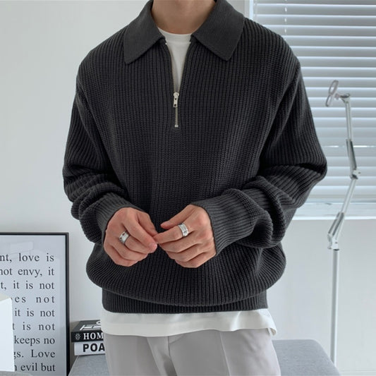 Men's Lapel Sweater - Winter Loose Fit Light Business Knitwear