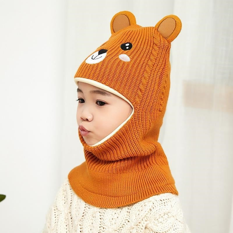 Children's Hat Plus Velvet Ear Protection Bib One-piece Cap