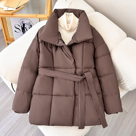 Warm Plaid Lapel Coat with Belt – Women's Winter Jacket