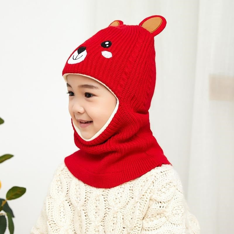 Children's Hat Plus Velvet Ear Protection Bib One-piece Cap