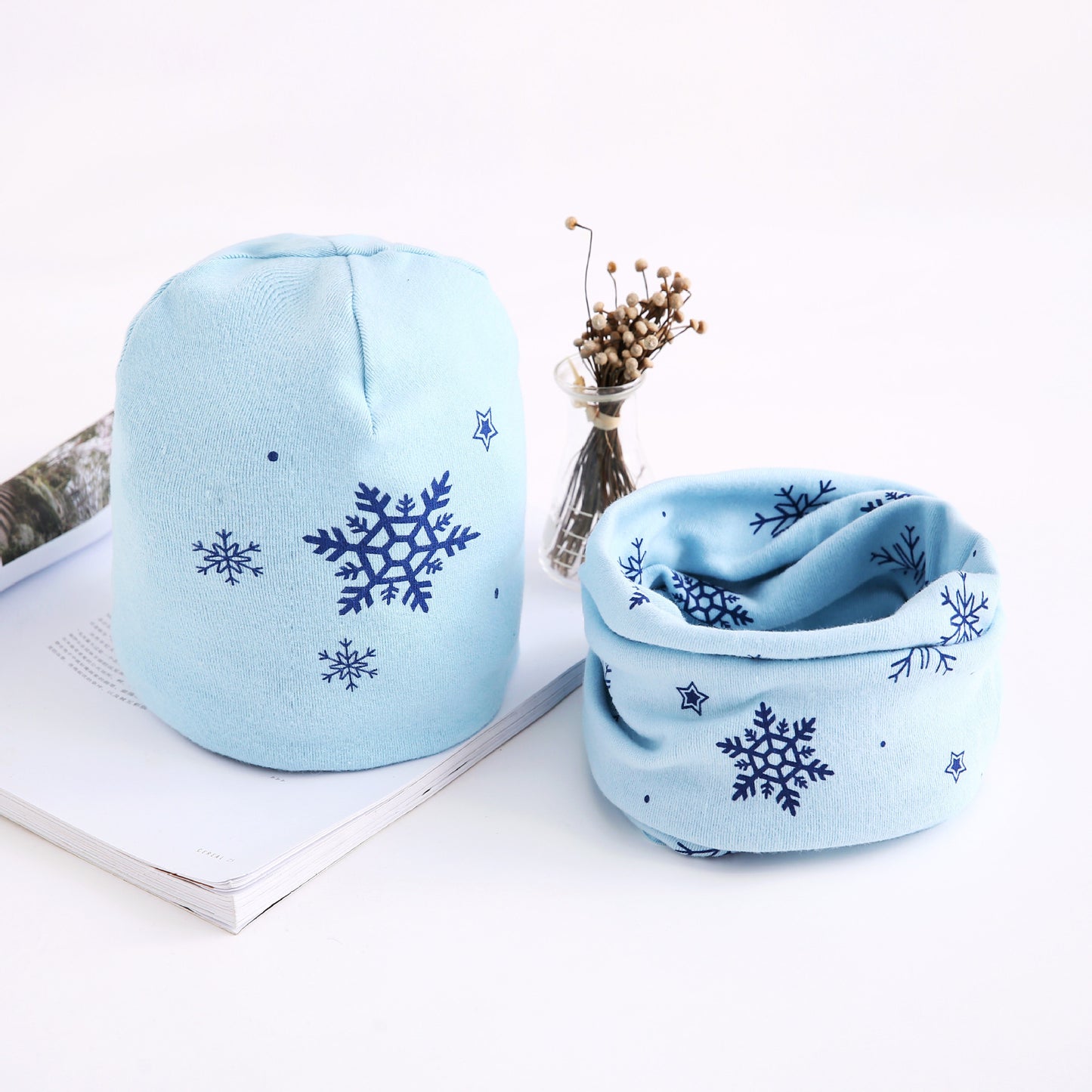 Baby Flower Printed Cotton Scarf Hat Set