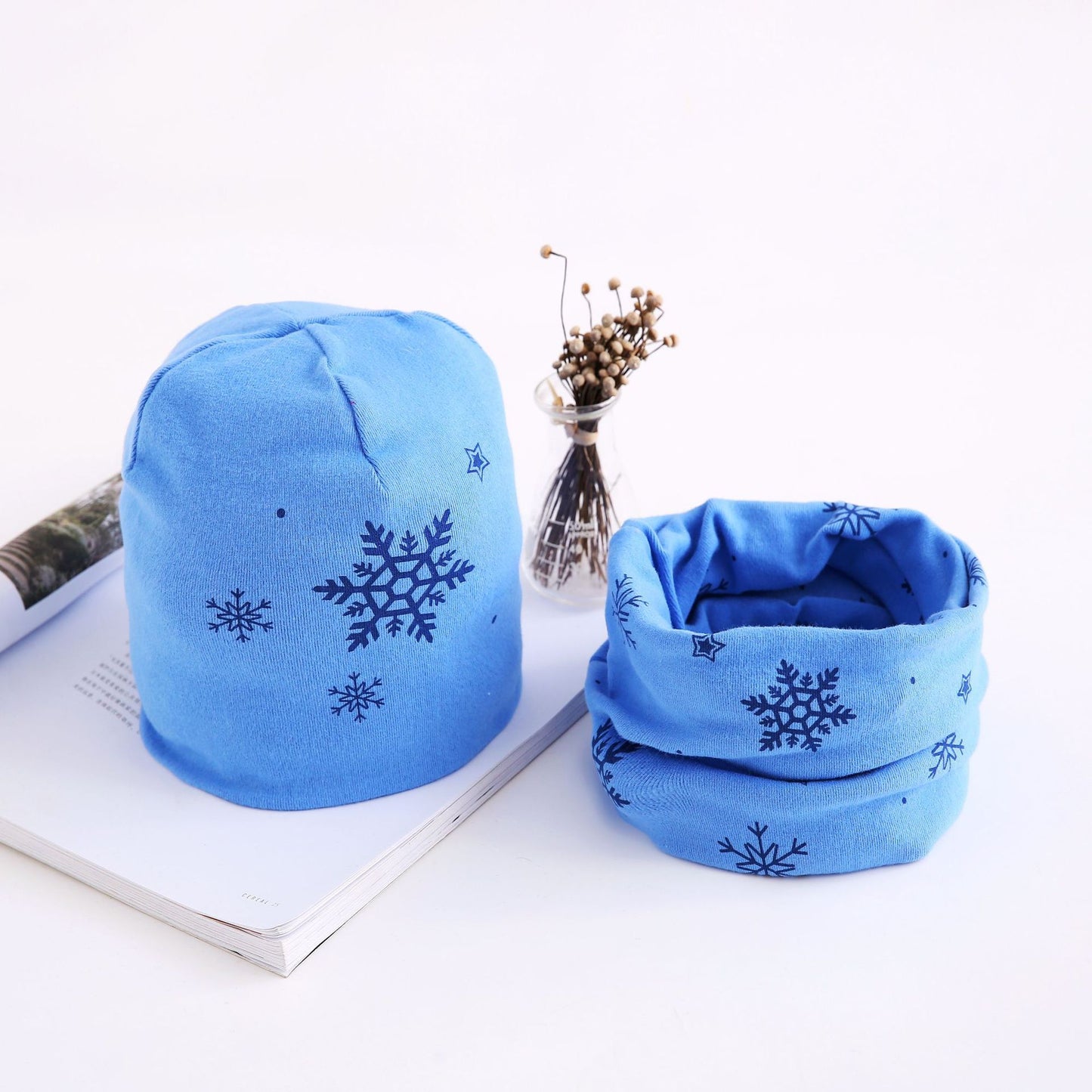 Baby Flower Printed Cotton Scarf Hat Set