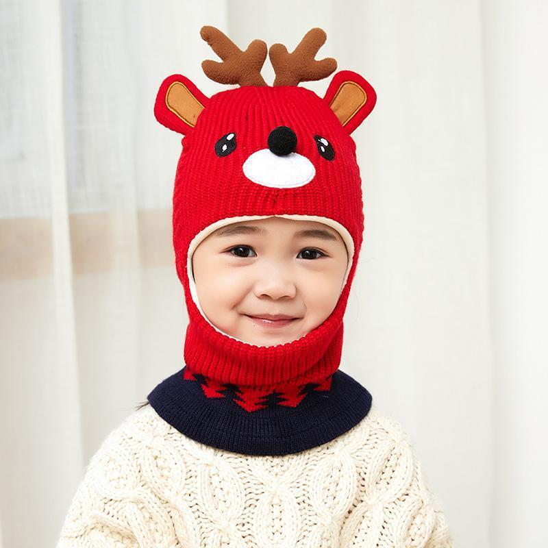 Children's Hat Plus Velvet Ear Protection Bib One-piece Cap